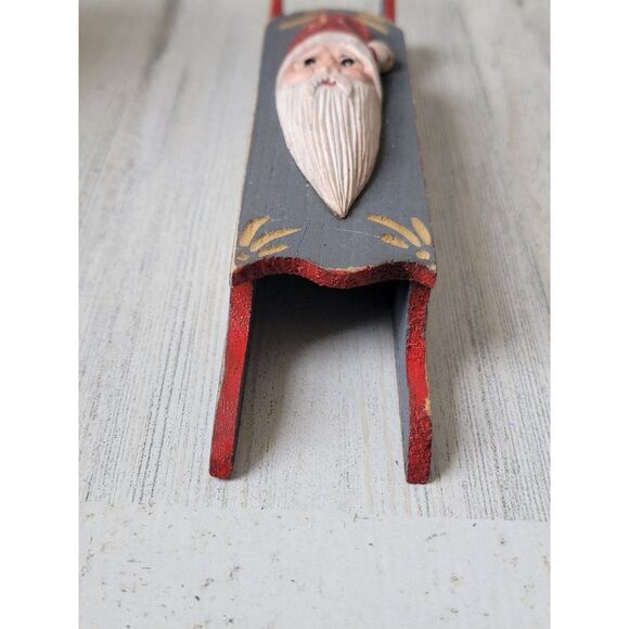 Santa Claus face wooden sled ornament Xmas Decor - Picture 3 of 5